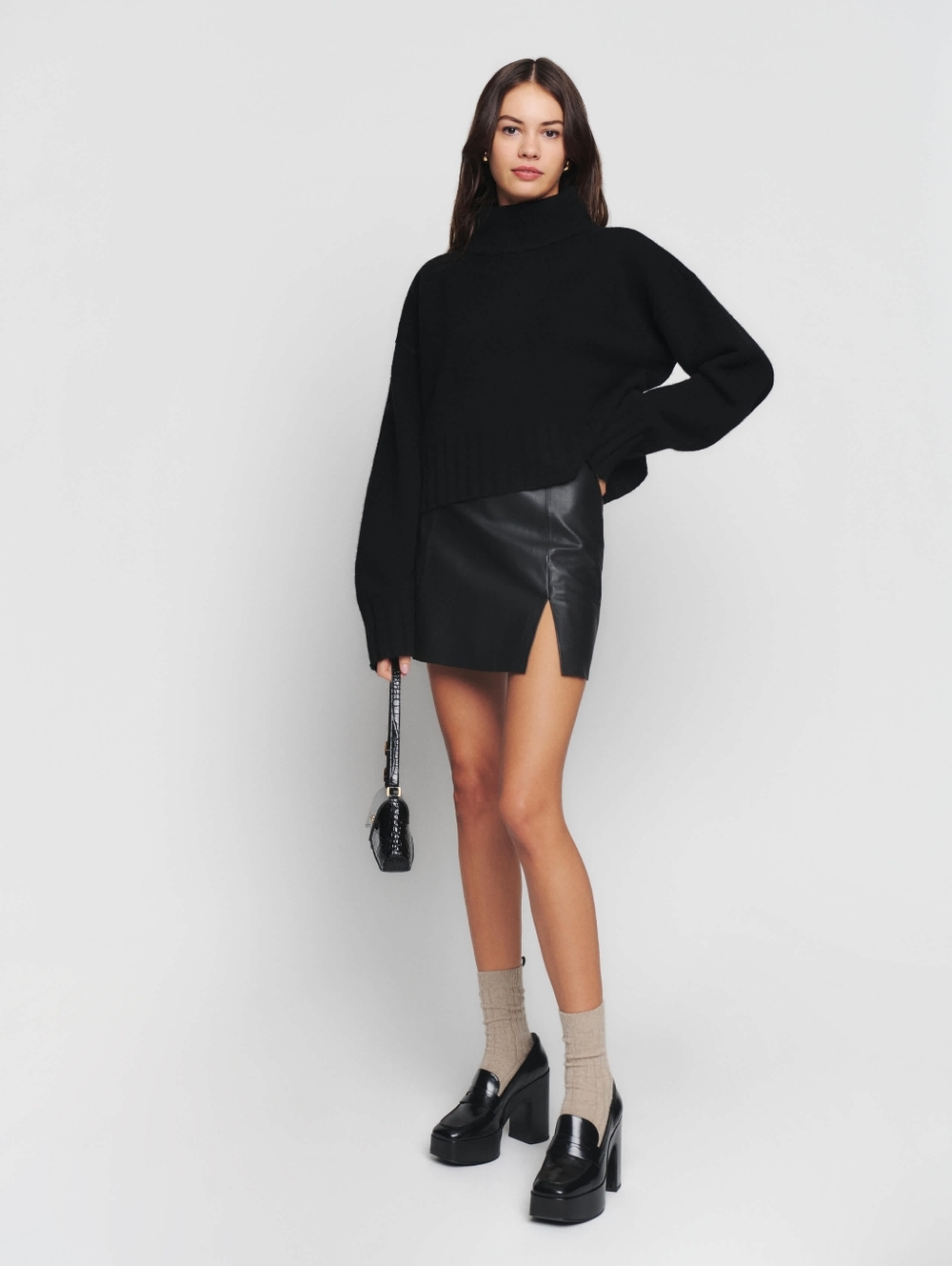 REFORMATION Veda Margie Black Leather Mini Skirt, Sz 10, NWT